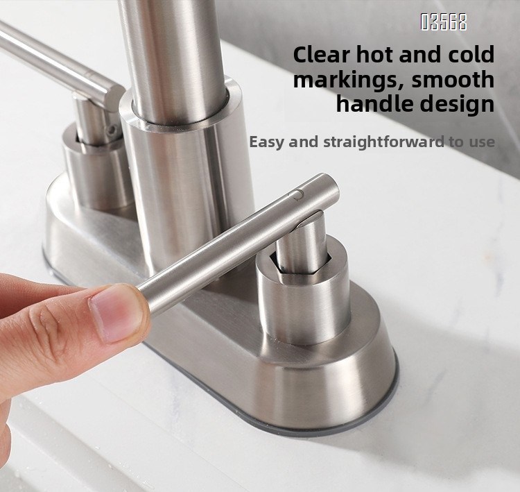 Modern Hot & Cold Kitchen Faucet Anti-Splash Pull-Out Ceramic Valve Handles Metered Faucets Brushed