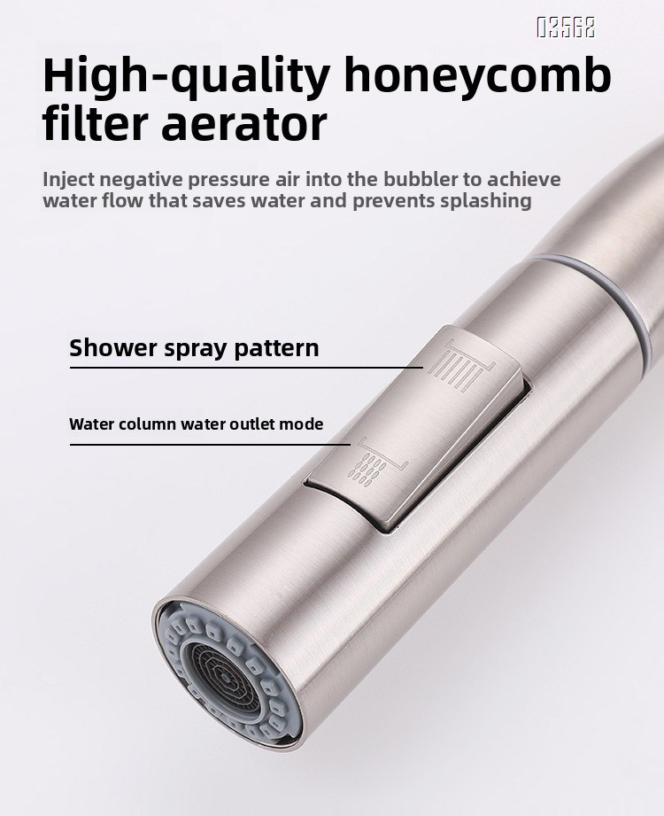 Modern Hot & Cold Kitchen Faucet Anti-Splash Pull-Out Ceramic Valve Handles Metered Faucets Brushed
