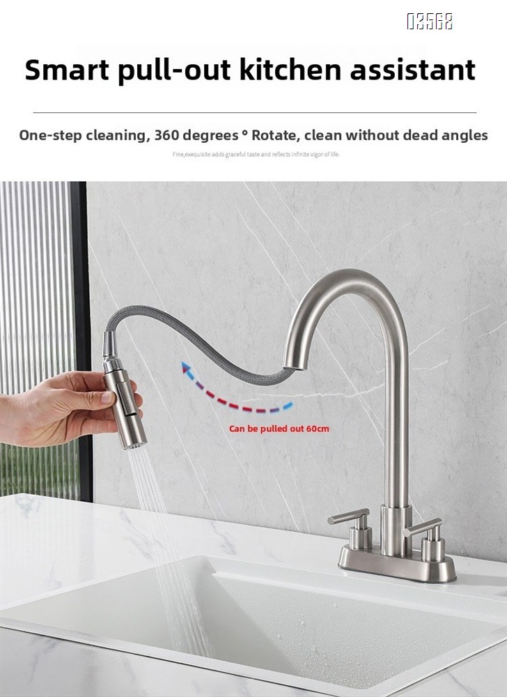 Modern Hot & Cold Kitchen Faucet Anti-Splash Pull-Out Ceramic Valve Handles Metered Faucets Brushed