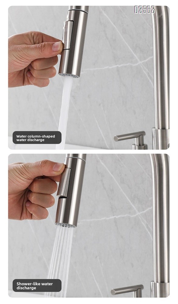 Modern Hot & Cold Kitchen Faucet Anti-Splash Pull-Out Ceramic Valve Handles Metered Faucets Brushed