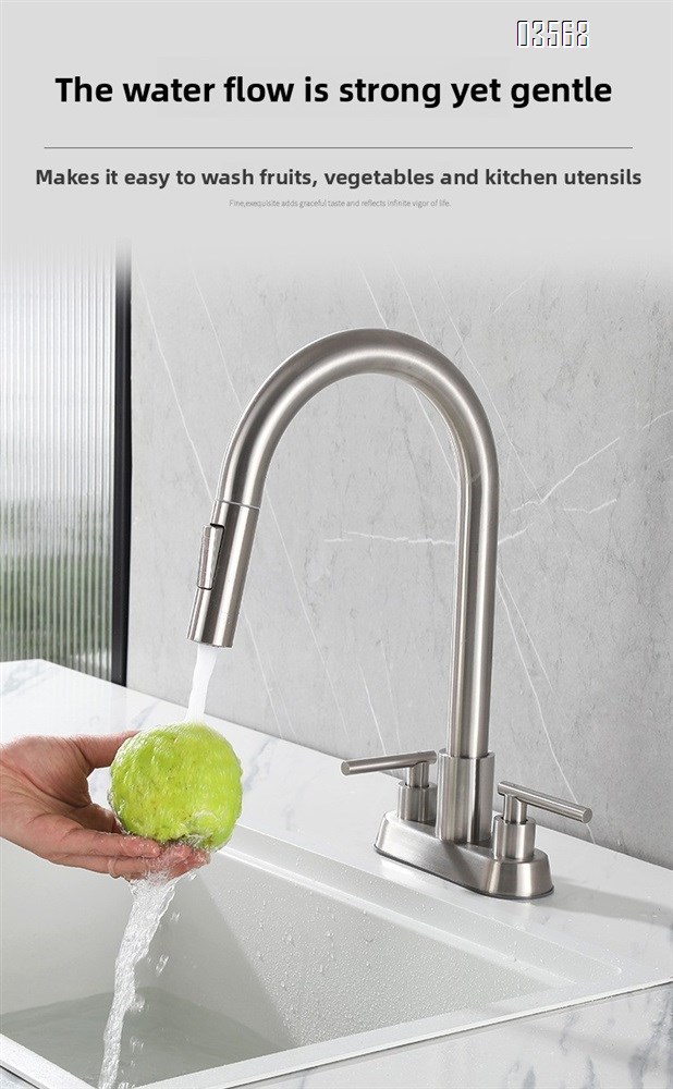 Modern Hot & Cold Kitchen Faucet Anti-Splash Pull-Out Ceramic Valve Handles Metered Faucets Brushed