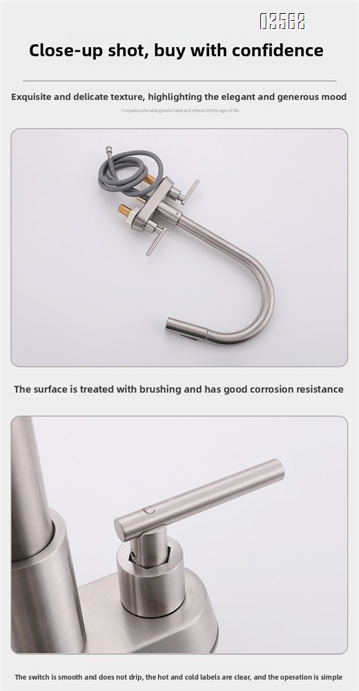 Modern Hot & Cold Kitchen Faucet Anti-Splash Pull-Out Ceramic Valve Handles Metered Faucets Brushed
