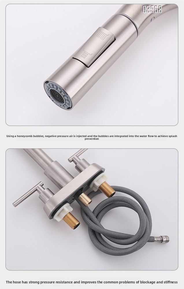 Modern Hot & Cold Kitchen Faucet Anti-Splash Pull-Out Ceramic Valve Handles Metered Faucets Brushed