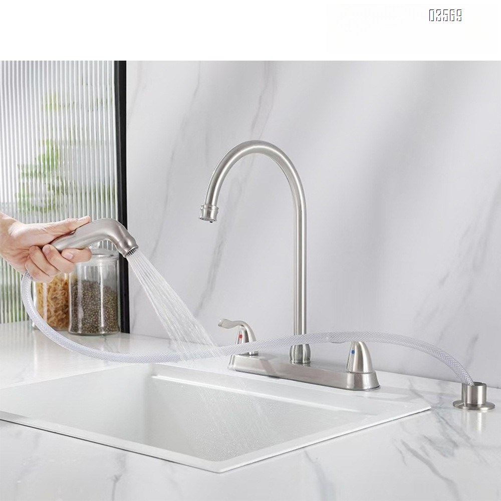 Modern Hot & Cold Kitchen Faucet Anti-Splash Pull-Out Ceramic Valve Handles Metered Faucets Brushed