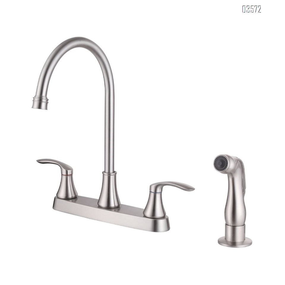 Dual Handles Kitchen Faucet Modern Stainless Steel Deck Mounted Faucet Hot Cold Water 2-Hole with Side Spray for RV Hotels