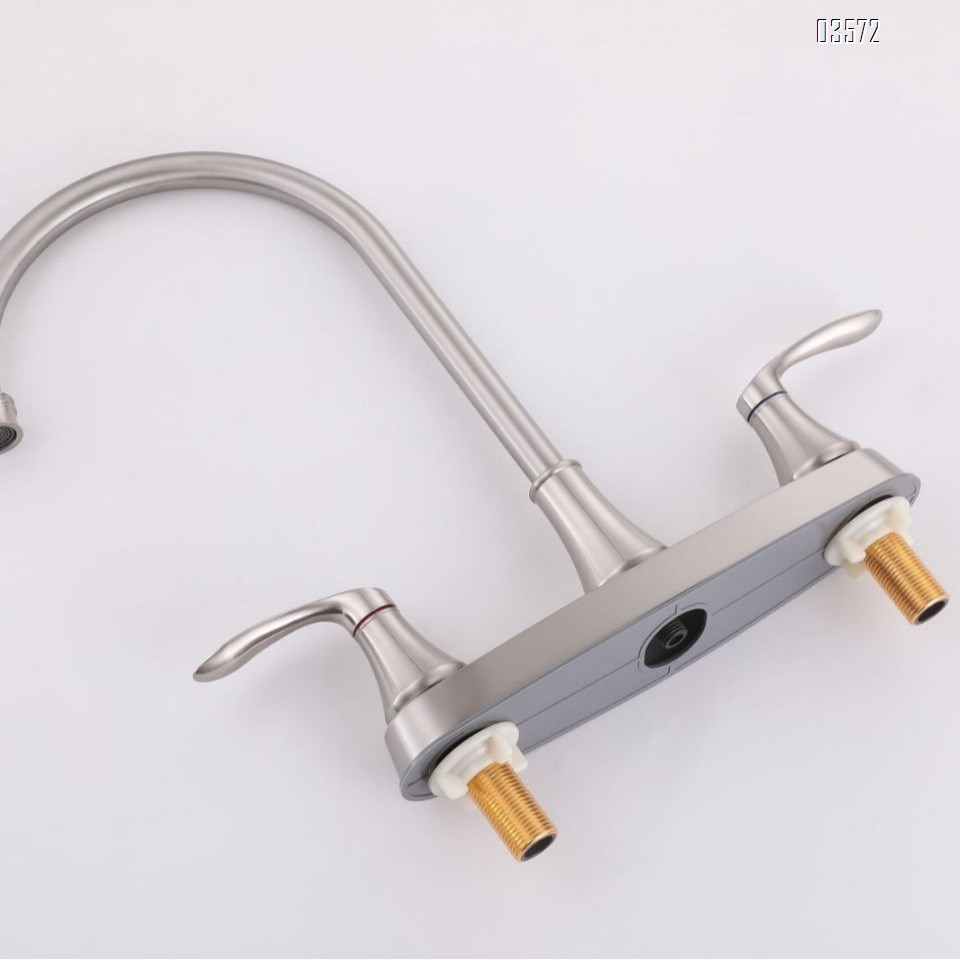 Dual Handles Kitchen Faucet Modern Stainless Steel Deck Mounted Faucet Hot Cold Water 2-Hole with Side Spray for RV Hotels