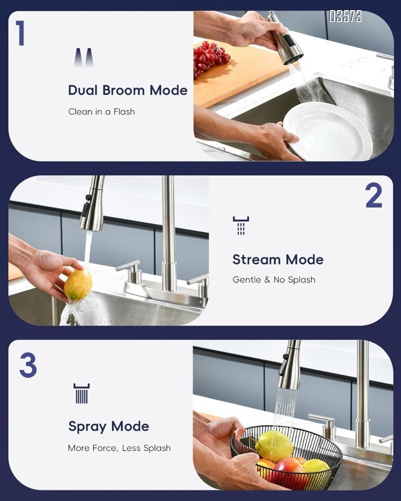 Dual Handle Kitchen Faucet with Pull Down Sprayer Dual Spray Mode Hot and Cold Mixer for Kitchen Bathroom and Hotels