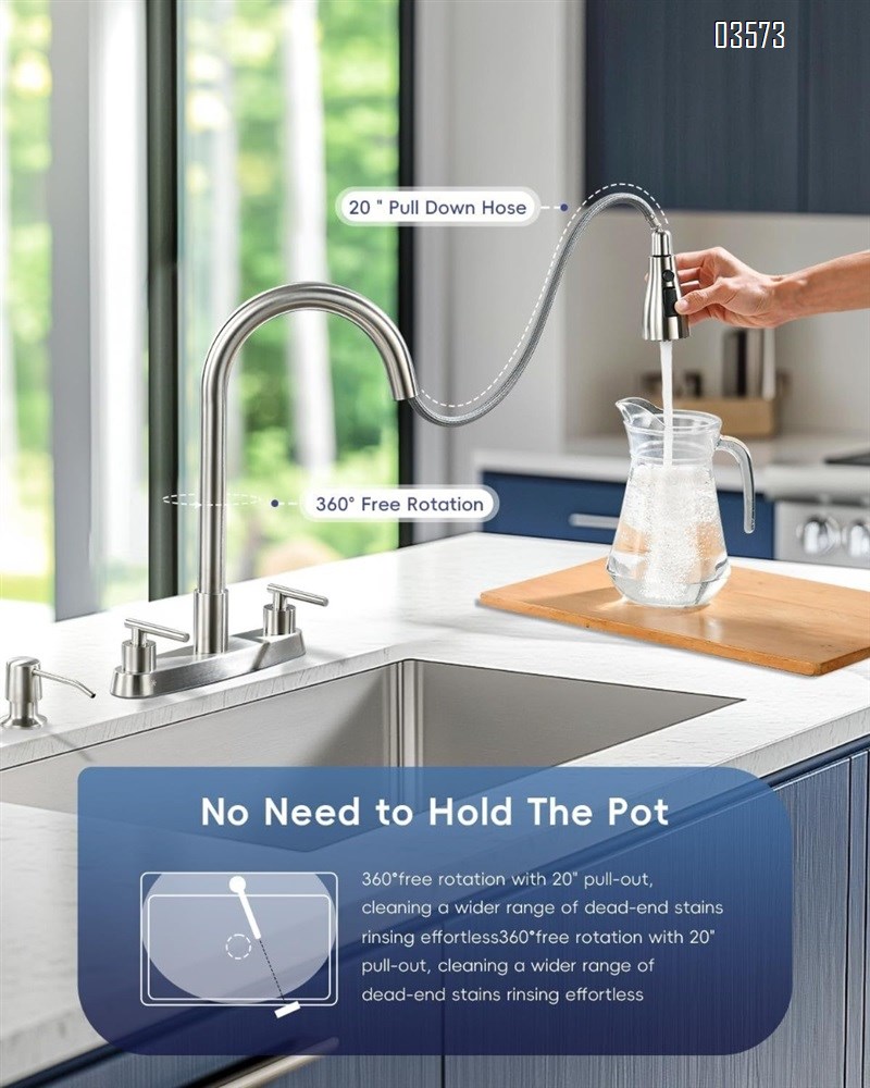 Dual Handle Kitchen Faucet with Pull Down Sprayer Dual Spray Mode Hot and Cold Mixer for Kitchen Bathroom and Hotels