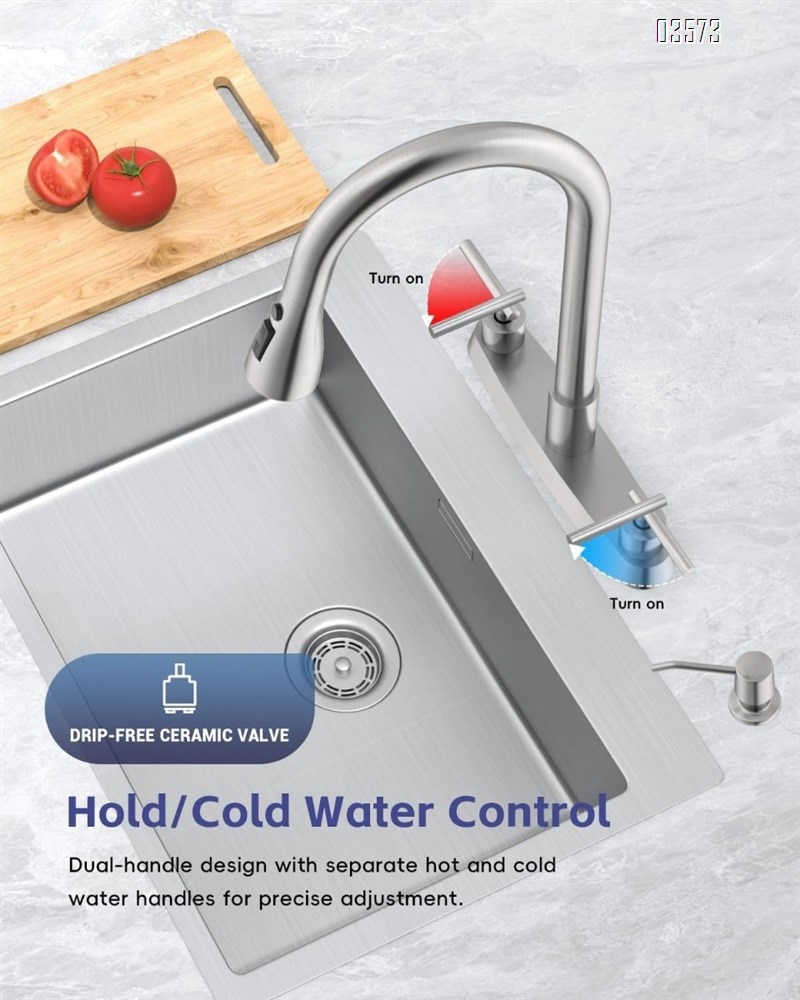 Dual Handle Kitchen Faucet with Pull Down Sprayer Dual Spray Mode Hot and Cold Mixer for Kitchen Bathroom and Hotels
