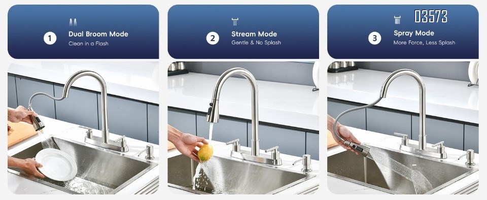 Dual Handle Kitchen Faucet with Pull Down Sprayer Dual Spray Mode Hot and Cold Mixer for Kitchen Bathroom and Hotels