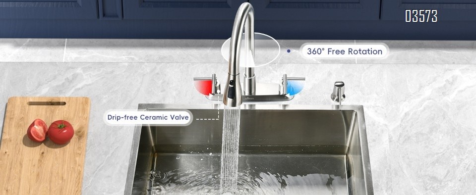 Dual Handle Kitchen Faucet with Pull Down Sprayer Dual Spray Mode Hot and Cold Mixer for Kitchen Bathroom and Hotels