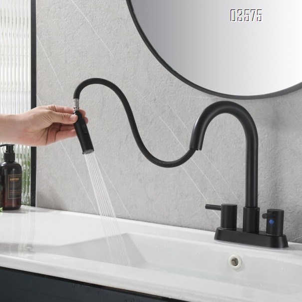 Modern Design High Arc Brushed Finish Kitchen Sink Faucet 2 Holes Kitchen Faucet with Side Sprayer