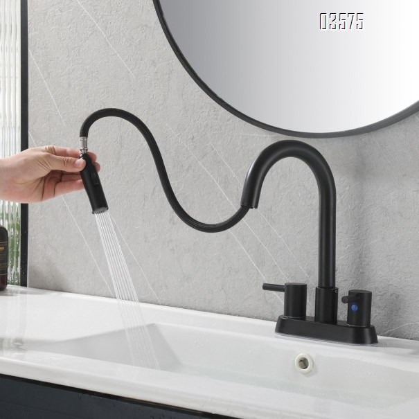 Modern Design High Arc Brushed Finish Kitchen Sink Faucet 2 Holes Kitchen Faucet with Side Sprayer