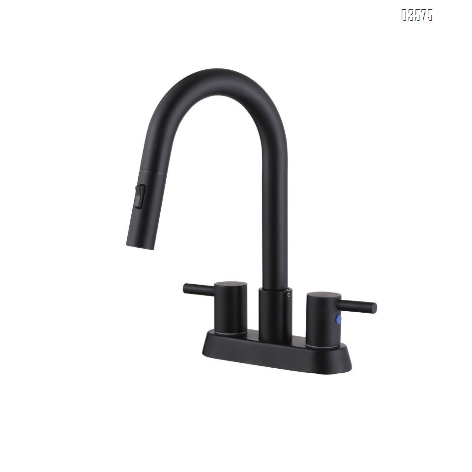 Modern Design High Arc Brushed Finish Kitchen Sink Faucet 2 Holes Kitchen Faucet with Side Sprayer