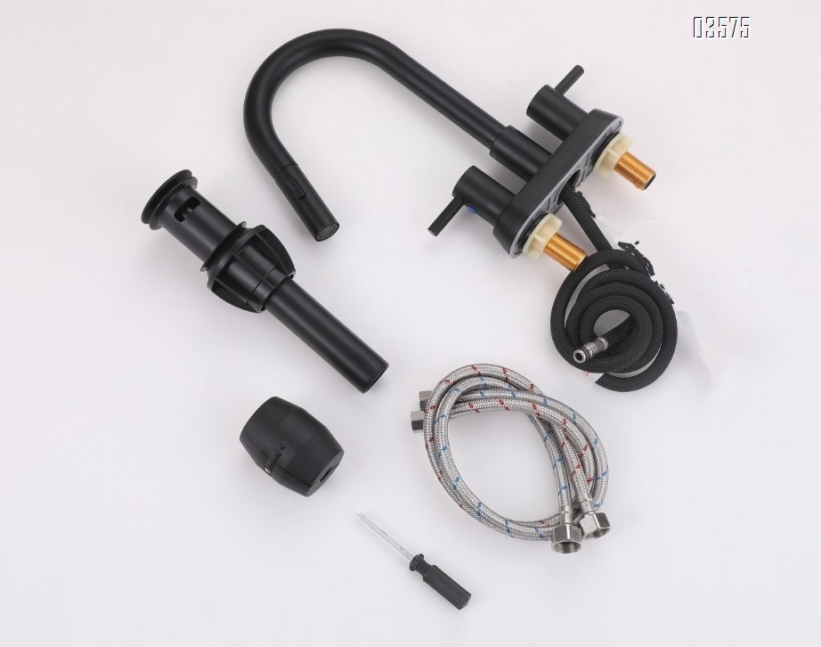 Modern Design High Arc Brushed Finish Kitchen Sink Faucet 2 Holes Kitchen Faucet with Side Sprayer