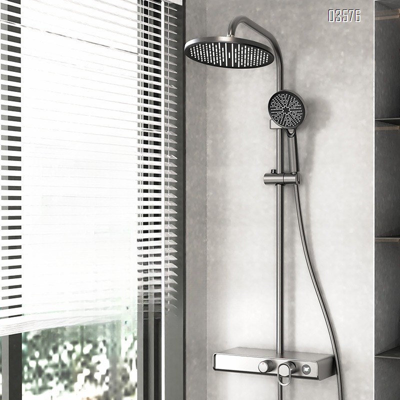 Gun Gray Shower Set for Home Use Hotel Bathroom Shower Set with Ambient Light Complete Set Wholesale