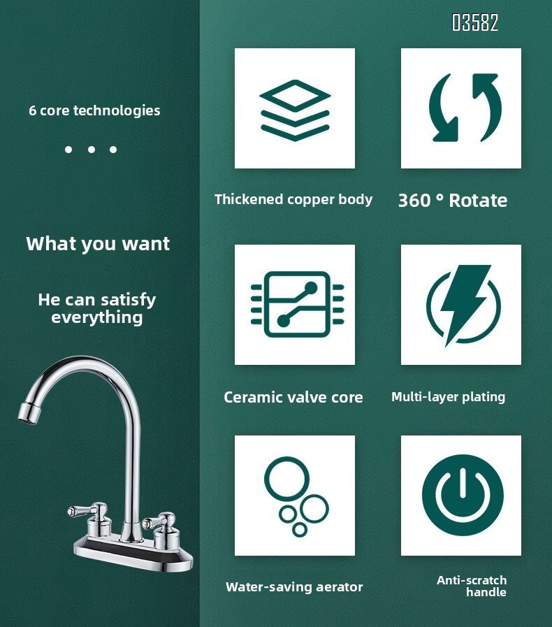 Dual Handle Stainless Steel Kitchen Faucet Sink Faucet Hot Cold Mixer Kitchen Faucet Deck Mounted Kitchen Taps