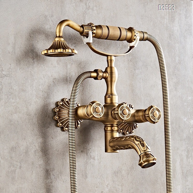 Brass Retro Simple Showerhead Bathroom Wall-Mounted Shower Set Bathtub Faucet Bathroom Handheld Shower head Set