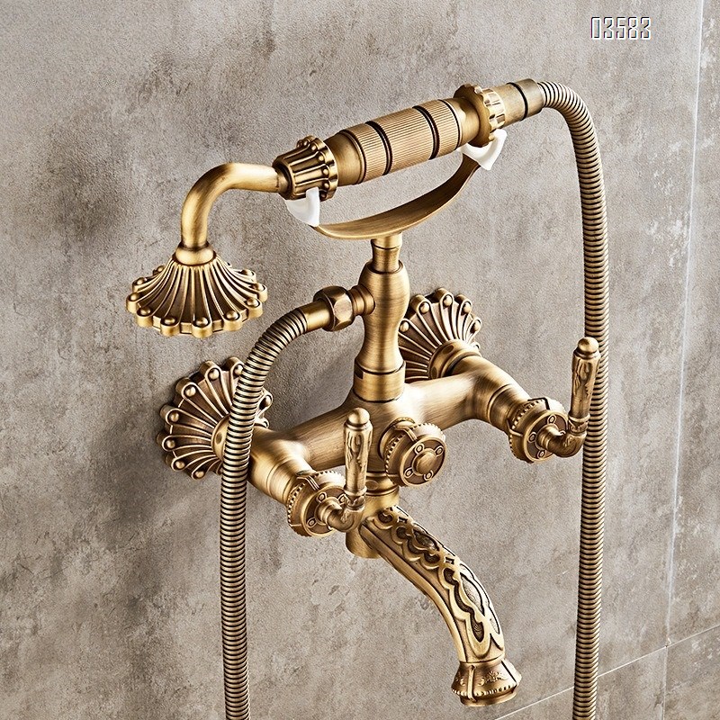 Brass Retro Simple Showerhead Bathroom Wall-Mounted Shower Set Bathtub Faucet Bathroom Handheld Shower head Set