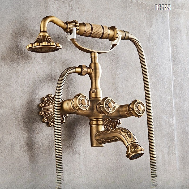 Brass Retro Simple Showerhead Bathroom Wall-Mounted Shower Set Bathtub Faucet Bathroom Handheld Shower head Set