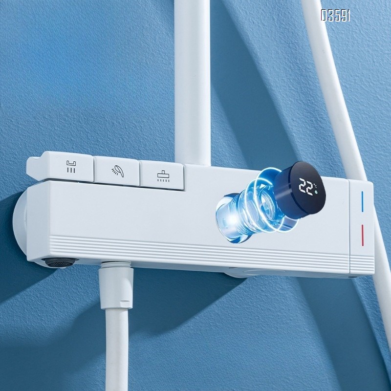 Brass Gun Gray Shower Set with Pressure-Boosting Showerhead for Bathroom and Toilet Piano Digital Display Tap