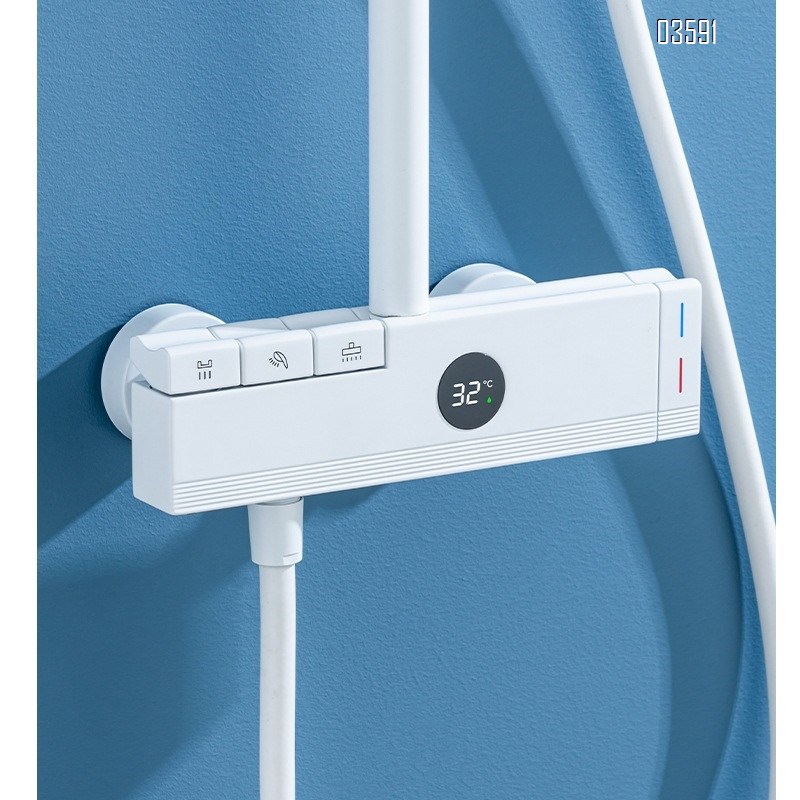 Brass Gun Gray Shower Set with Pressure-Boosting Showerhead for Bathroom and Toilet Piano Digital Display Tap