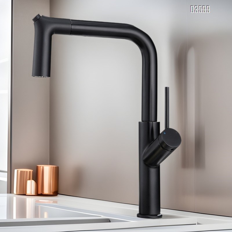 Modern Minimalism Design Brass Single Handle Pull Down Sink Kitchen Mixer Faucet Luxury Dual Functions with Switch Button