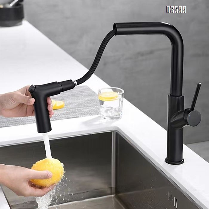 Modern Minimalism Design Brass Single Handle Pull Down Sink Kitchen Mixer Faucet Luxury Dual Functions with Switch Button