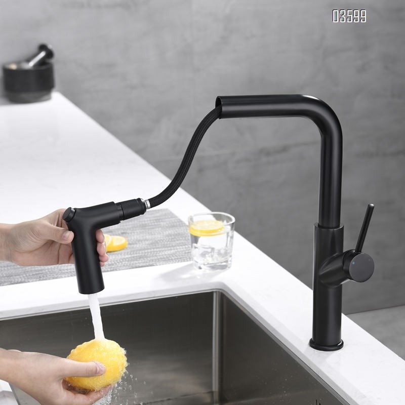 Modern Minimalism Design Brass Single Handle Pull Down Sink Kitchen Mixer Faucet Luxury Dual Functions with Switch Button