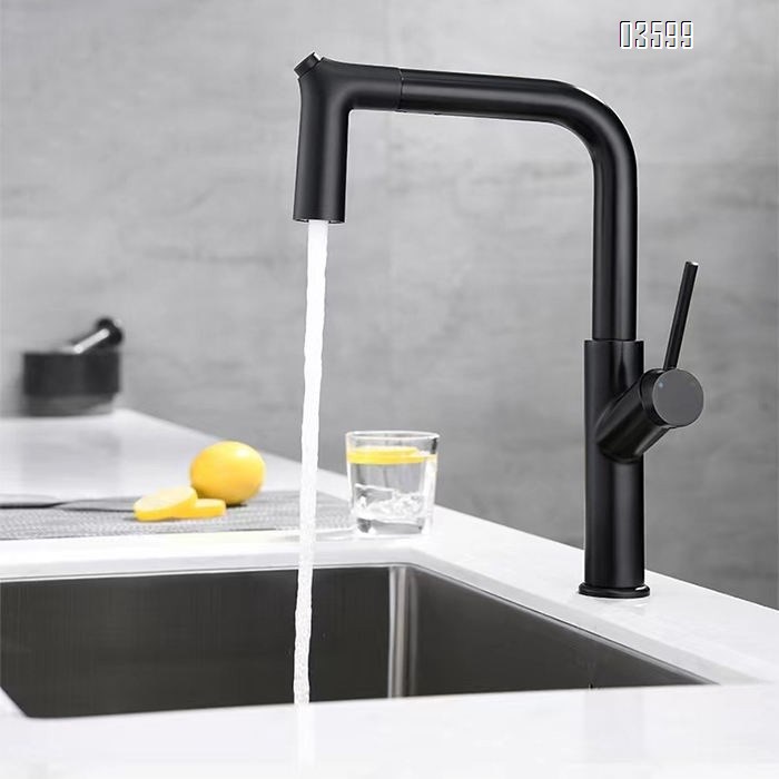 Modern Minimalism Design Brass Single Handle Pull Down Sink Kitchen Mixer Faucet Luxury Dual Functions with Switch Button