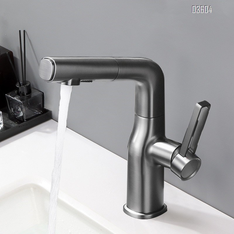 Modern Single-Handle Brass 360° Swivel  Kitchen Sink Faucet with Dual Functions Pull Out Sprayer Ceramic Valve Core Tap