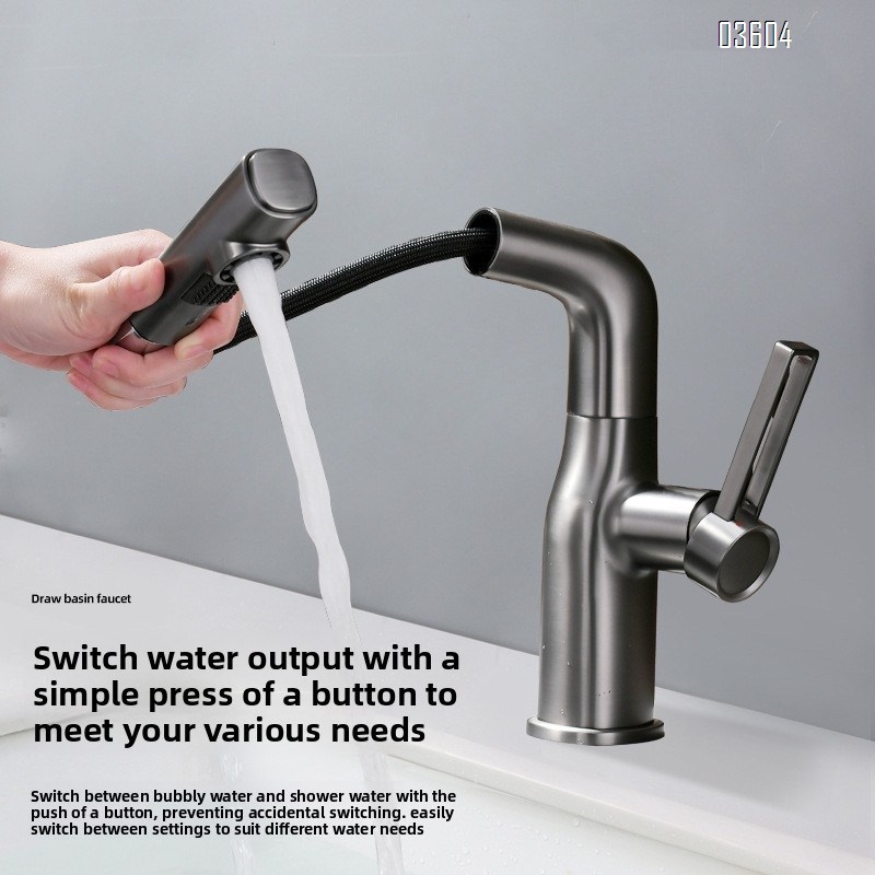 Modern Single-Handle Brass 360° Swivel  Kitchen Sink Faucet with Dual Functions Pull Out Sprayer Ceramic Valve Core Tap