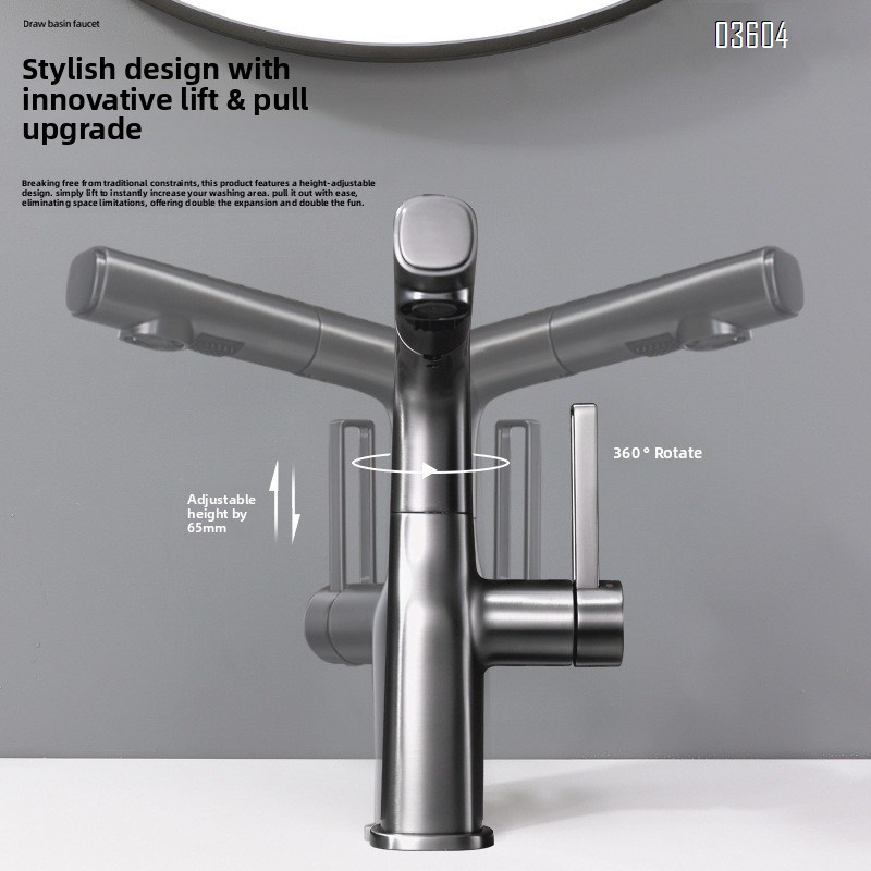 Modern Single-Handle Brass 360° Swivel  Kitchen Sink Faucet with Dual Functions Pull Out Sprayer Ceramic Valve Core Tap