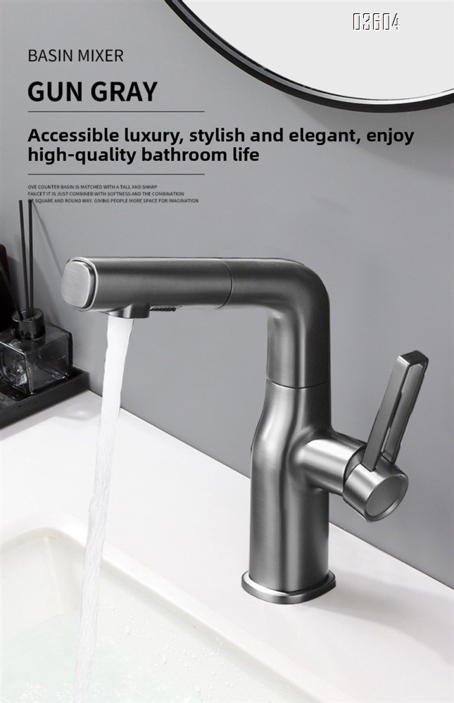Modern Single-Handle Brass 360° Swivel  Kitchen Sink Faucet with Dual Functions Pull Out Sprayer Ceramic Valve Core Tap