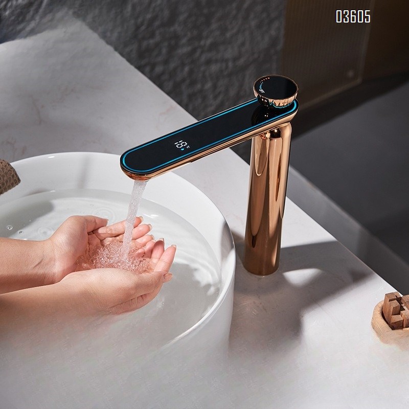 Digital Display Multi-Function Basin Faucet Color-Changing Ambient Light Bathroom Basin Hot and Cold Water Faucet