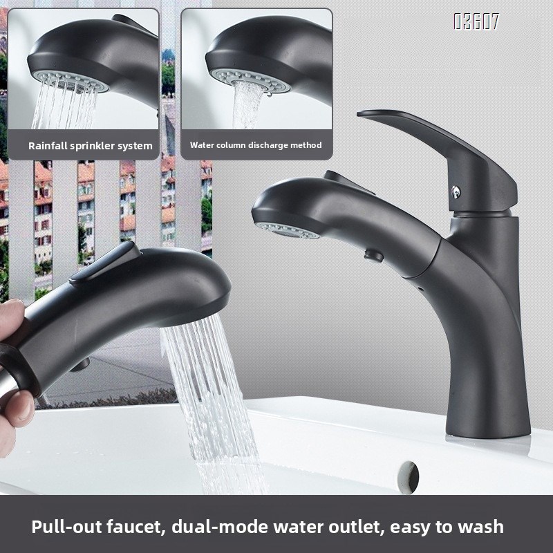 Modern Design Dual Functions Pull-out Kitchen Faucet with Switch Button Hot & Cold Water Mixer Basin Kitchen Taps for Sink