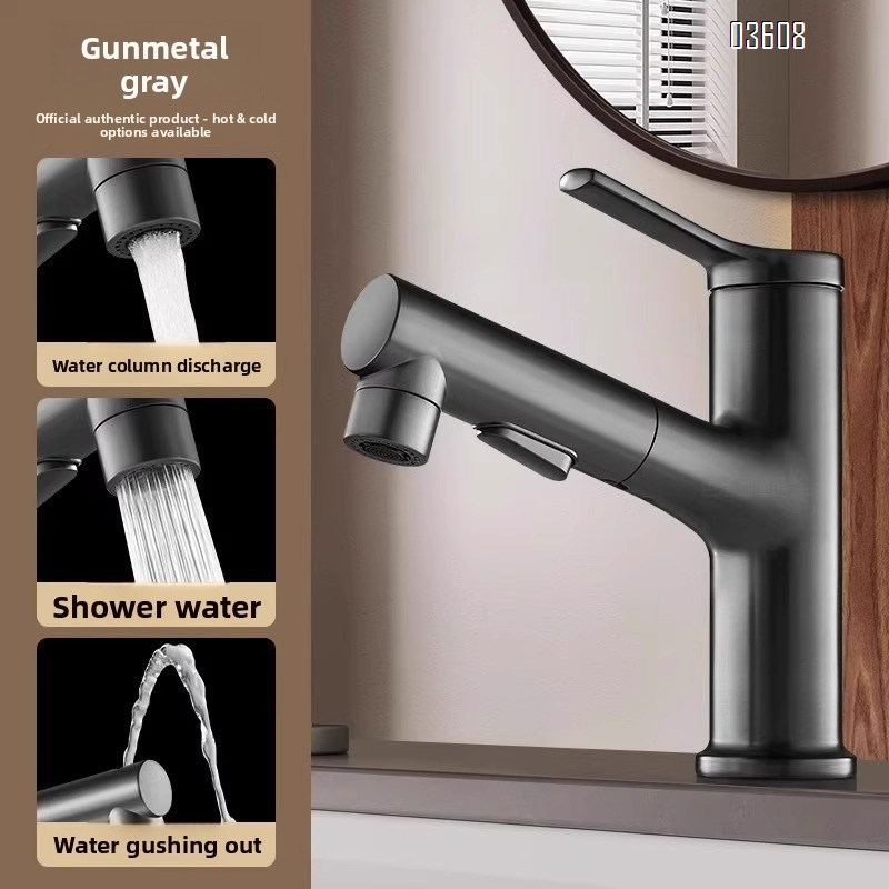 Modern Design 3- Spray Modes Pull Out Basin Faucet with Pipe Hot & Cold Mixer Taps for Bathroom Kitchen Sink