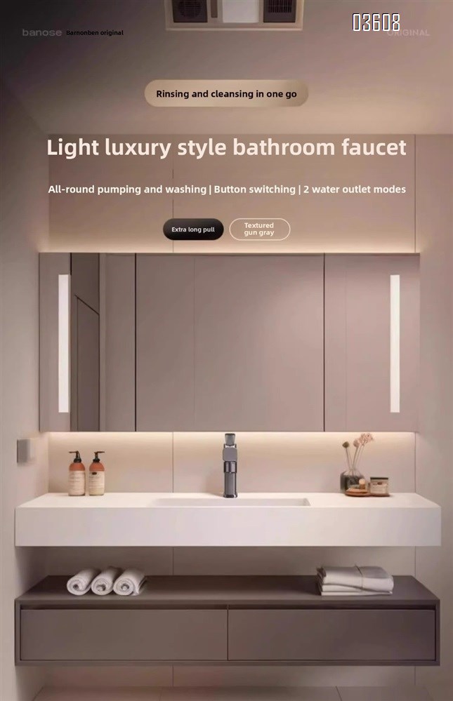 Modern Design 3- Spray Modes Pull Out Basin Faucet with Pipe Hot & Cold Mixer Taps for Bathroom Kitchen Sink