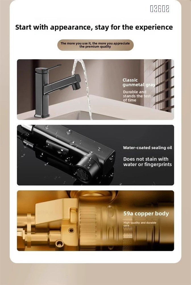 Modern Design 3- Spray Modes Pull Out Basin Faucet with Pipe Hot & Cold Mixer Taps for Bathroom Kitchen Sink