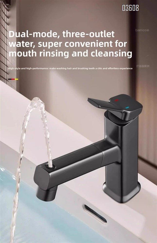 Modern Design 3- Spray Modes Pull Out Basin Faucet with Pipe Hot & Cold Mixer Taps for Bathroom Kitchen Sink