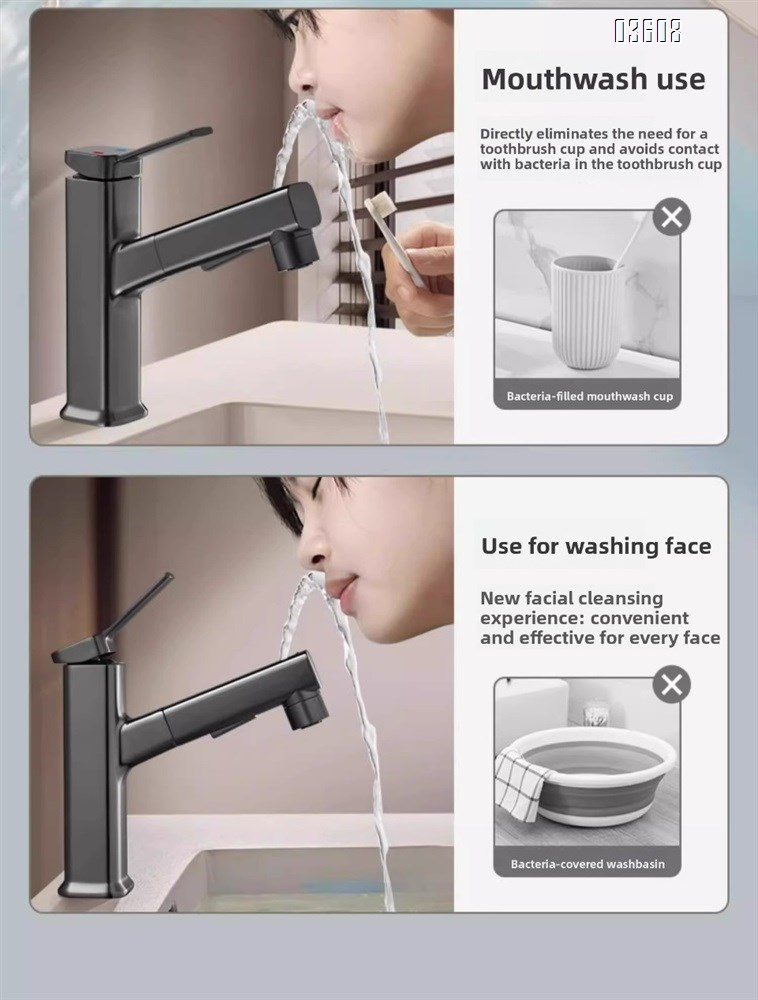 Modern Design 3- Spray Modes Pull Out Basin Faucet with Pipe Hot & Cold Mixer Taps for Bathroom Kitchen Sink