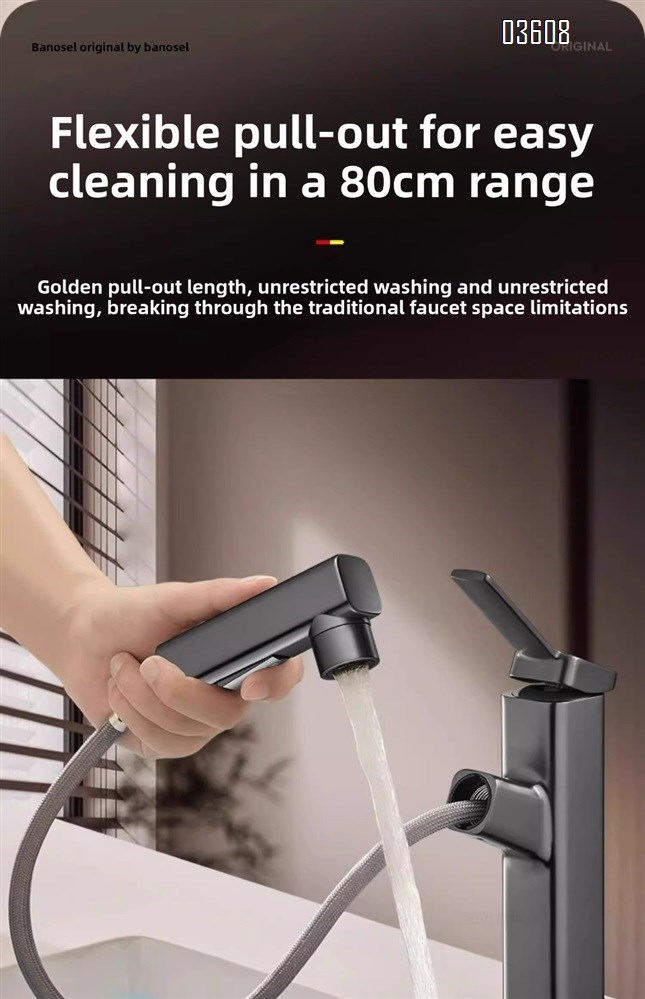 Modern Design 3- Spray Modes Pull Out Basin Faucet with Pipe Hot & Cold Mixer Taps for Bathroom Kitchen Sink