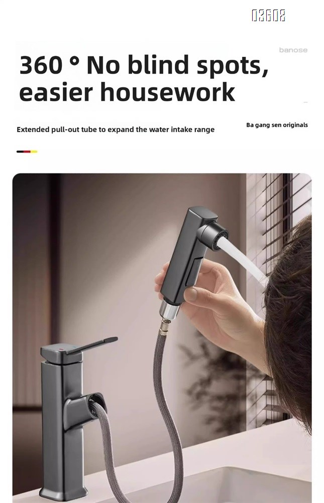 Modern Design 3- Spray Modes Pull Out Basin Faucet with Pipe Hot & Cold Mixer Taps for Bathroom Kitchen Sink