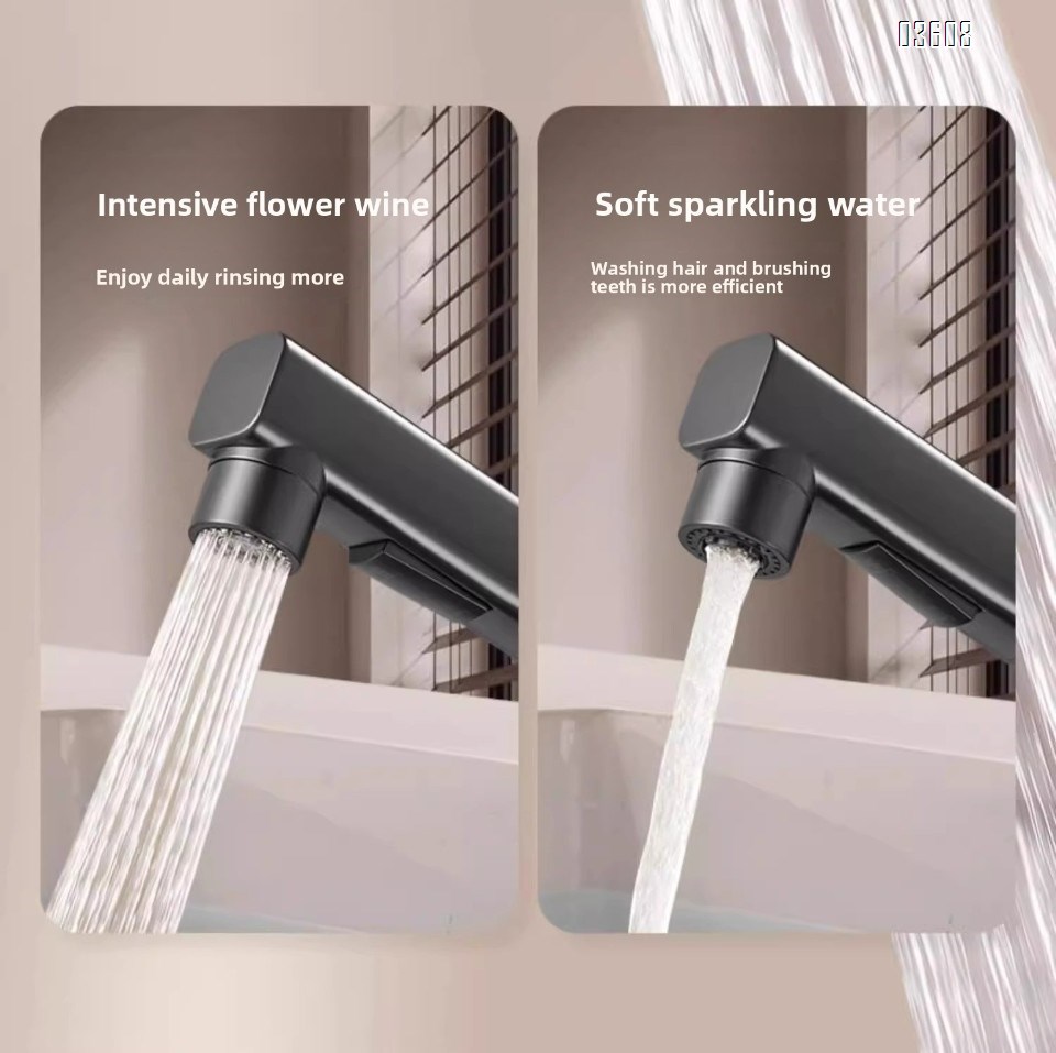 Modern Design 3- Spray Modes Pull Out Basin Faucet with Pipe Hot & Cold Mixer Taps for Bathroom Kitchen Sink