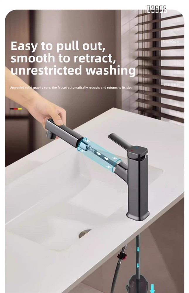 Modern Design 3- Spray Modes Pull Out Basin Faucet with Pipe Hot & Cold Mixer Taps for Bathroom Kitchen Sink