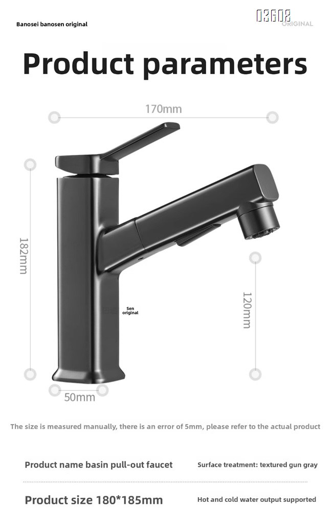 Modern Design 3- Spray Modes Pull Out Basin Faucet with Pipe Hot & Cold Mixer Taps for Bathroom Kitchen Sink