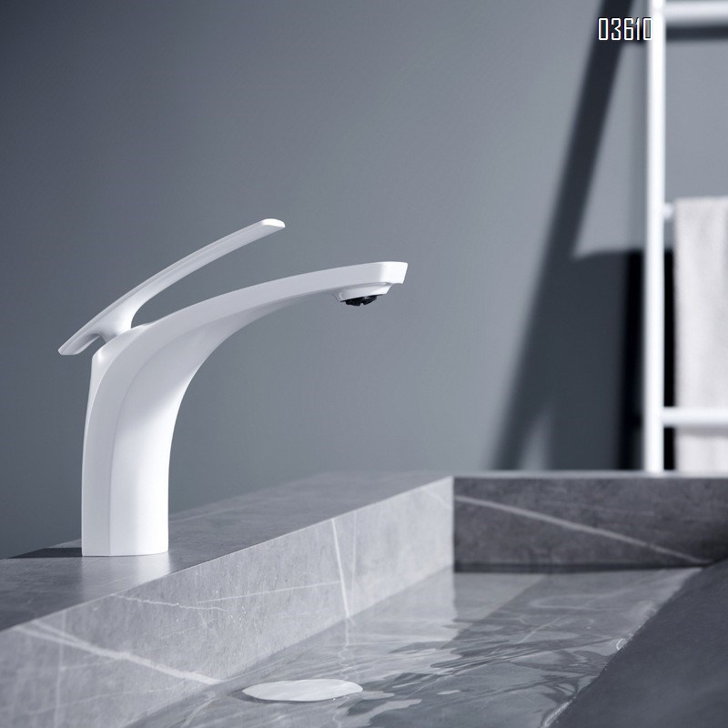 Modern Design Single Handle Basin Faucet Single Hole Deck-mounted Brass Basin Tap Hot & Cold Mixer for Bathroom