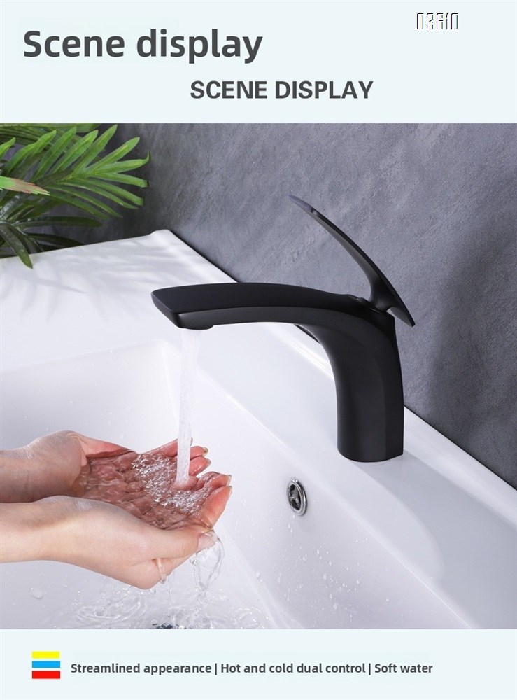 Modern Design Single Handle Basin Faucet Single Hole Deck-mounted Brass Basin Tap Hot & Cold Mixer for Bathroom