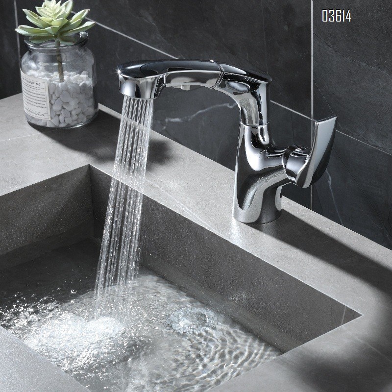 Modern Design Pull Out Wash Basin Single Handle Faucet Dual Function Ceramic Valve Core Bathroom Mixer  Chrome Water Tap