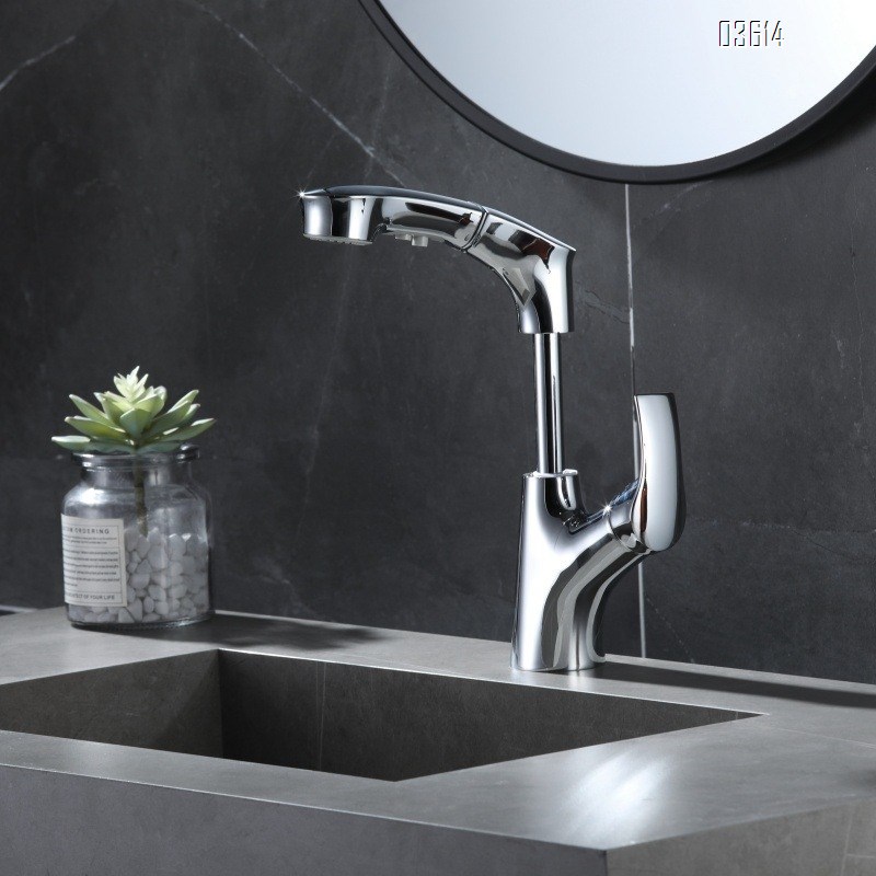 Modern Design Pull Out Wash Basin Single Handle Faucet Dual Function Ceramic Valve Core Bathroom Mixer  Chrome Water Tap